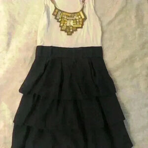 BCBGMAXAZRIA petites white and navy ruffled dress